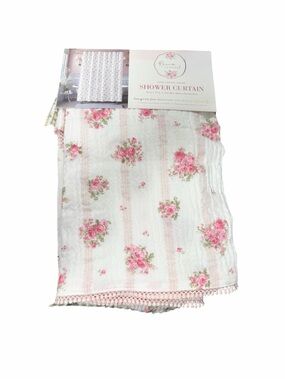 Rosalie's Garden Cotton Gauze Floral Shower Curtain Pink White 72x72in
